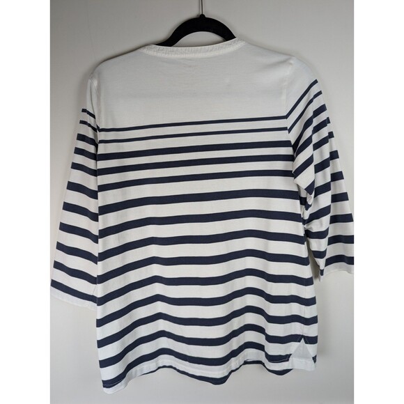 LL Bean Split Neck Shirt Stripe 3/4 Sleeve Size M Reg Nautical Beachy Preppy - Picture 4 of 11
